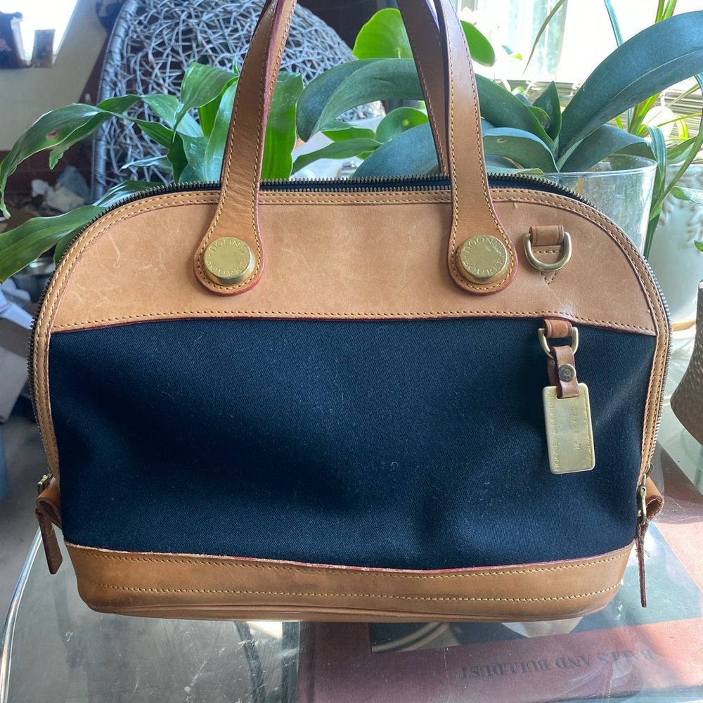 VINTAGE Dooney & Bourke Black and Tan Fabric and leather Handbag